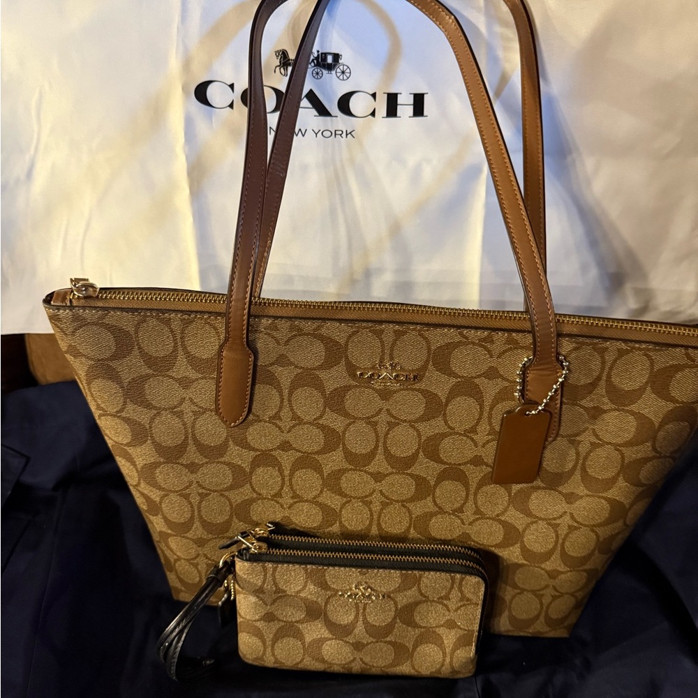 Set of 2: Coach Tote and wallet set, used once.